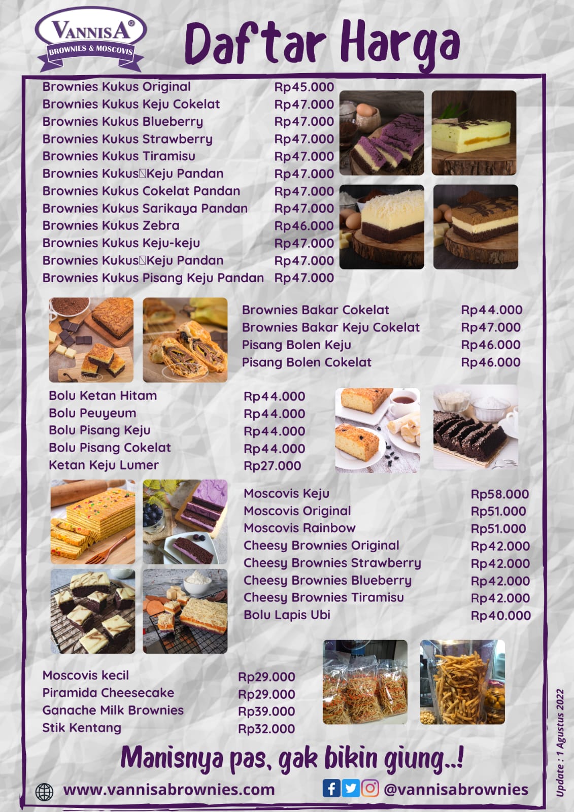 list harga vannisa brownies